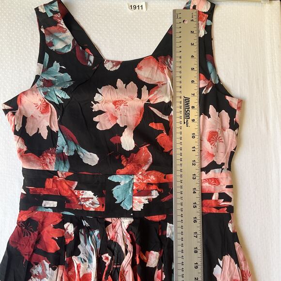 Eva Mendes New York Company Women Midi Dress 8 Black Floral Fit Flare Sleeveless - Picture 7 of 11